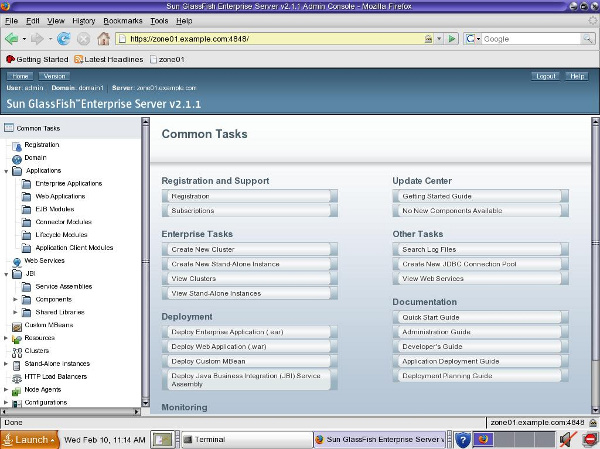 Strona startowa Admin Console