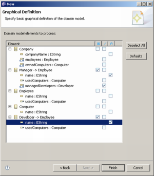 A page of the graphical definition wizard